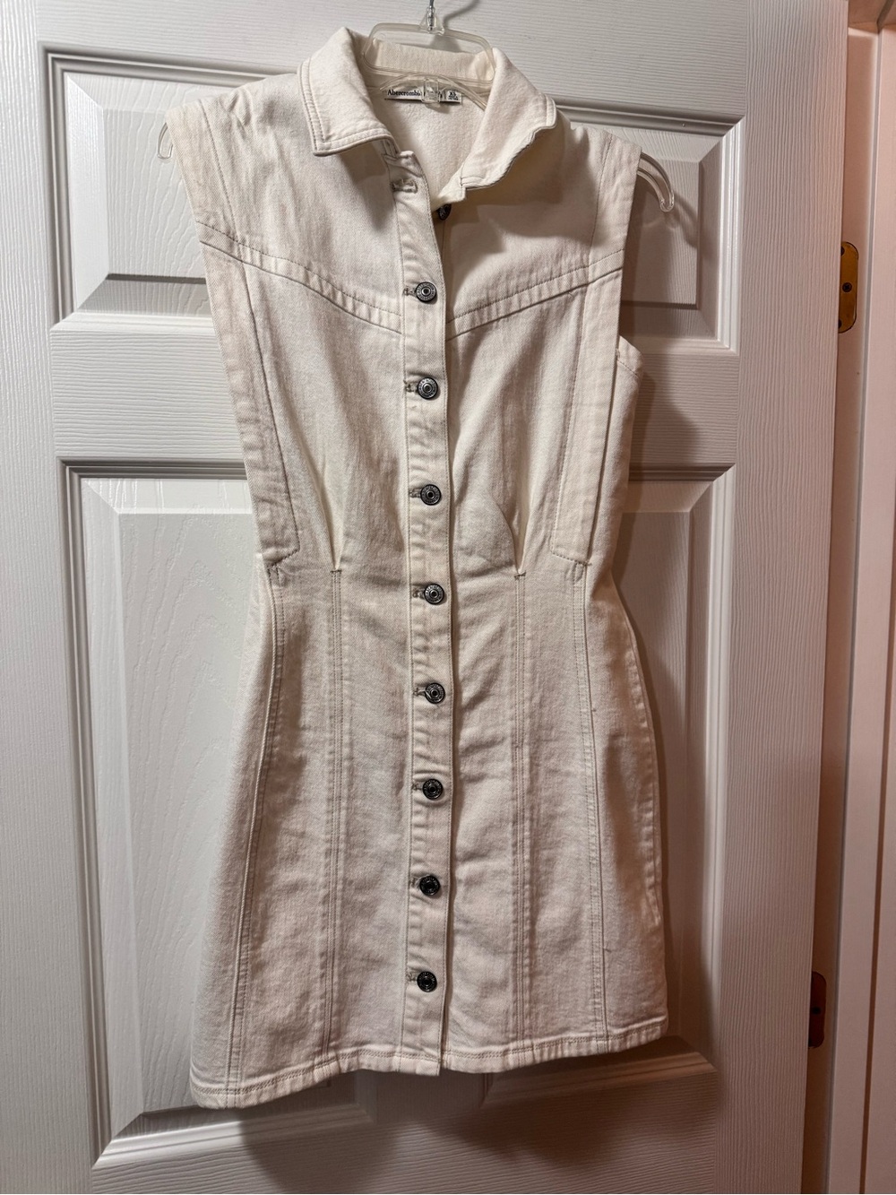 Abercrombie Sleeveless Button-Front Cream Denim Dress Size XS